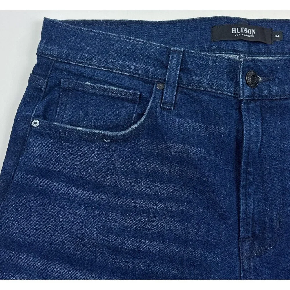 Hudson Zach Skinny Mens 34 Dark Blue Jeans Distressed Stretch Reinforced Knees - Picture 6 of 9
